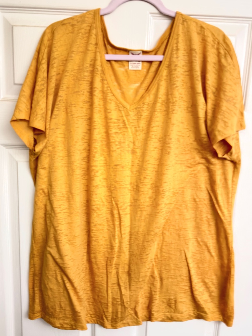 Faded Glory Distressed V-Neck Tee Mustard Yellow size 2x